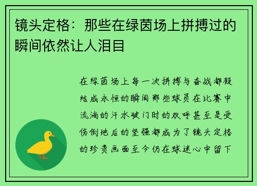 镜头定格：那些在绿茵场上拼搏过的瞬间依然让人泪目